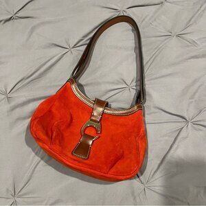 Dooney & Bourke Suede Leather Trim Red Brown Shoulder Hobo Bag